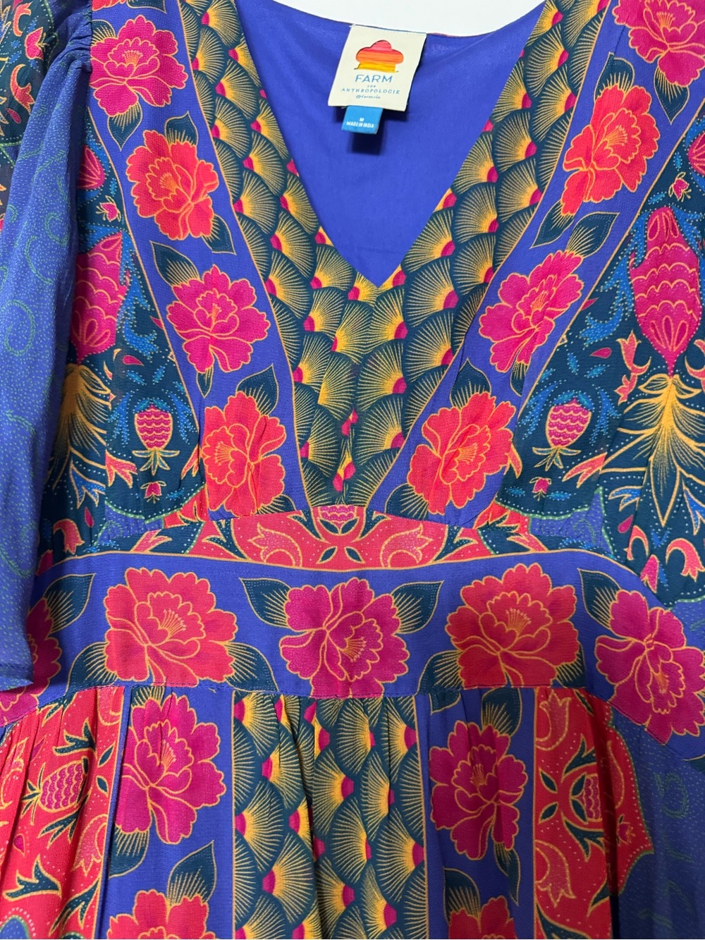 Anthropologie x Farm Rio Blue Floral V-Neck Maxi Dress size M rare - Picture 11 of 13